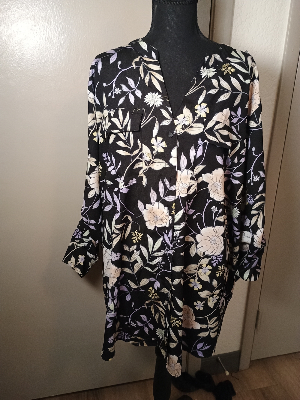 Calvin Klein Floral Tunic Black & Pink Small Like New